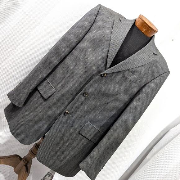 OSCAR DE LA RENTA! BLACK & DOVE GRAY WOOL MICRO PLAID JACKET, SPORT COAT! SZ 42R - Picture 1 of 10